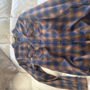 Dixxon Medium The Eddie Navy and Brown Flannel Long Sleeve Shirt